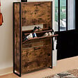 ID MARKET - Meuble à chaussures 18 paires DAYTON 3 portes effet vieilli design industriel - vignette