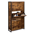 ID MARKET - Meuble à chaussures 18 paires DAYTON 3 portes effet vieilli design industriel - vignette