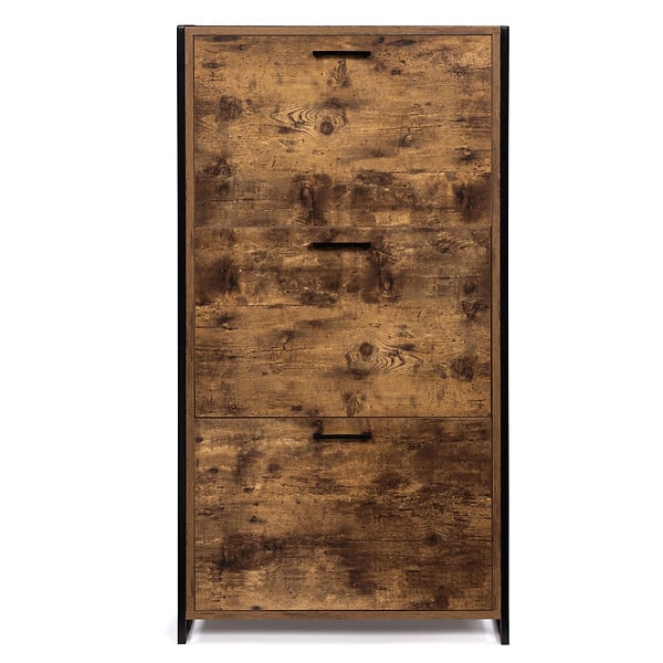 ID MARKET - Meuble à chaussures 18 paires DAYTON 3 portes effet vieilli design industriel - large