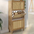 ID MARKET - Meuble à chaussures 18 paires HANAE 3 portes effet naturel cannage - vignette