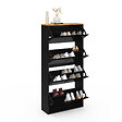 ID MARKET - Meuble à chaussures 24 paires maxi capacité ESTER 4 portes métal noir et plateau façon hêtre design industriel - vignette