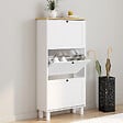 ID MARKET - Meuble à chaussures 18 paires ACHILLE 3 portes blanc et plateau bois - vignette