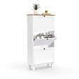 ID MARKET - Meuble à chaussures 18 paires ACHILLE 3 portes blanc et plateau bois - vignette