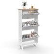 ID MARKET - Meuble à chaussures 18 paires ACHILLE 3 portes blanc et plateau bois - vignette