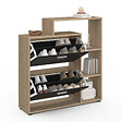 ID MARKET - Meuble à chaussures 12 paires KLARK imitation hêtre 2 portes noires avec étagères - vignette
