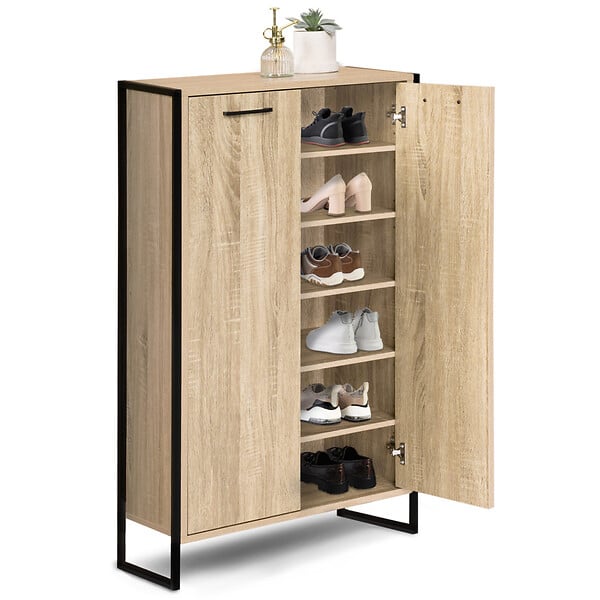 ID MARKET - Armoire à chaussures 18 paires LUIS 2 portes design industriel - large