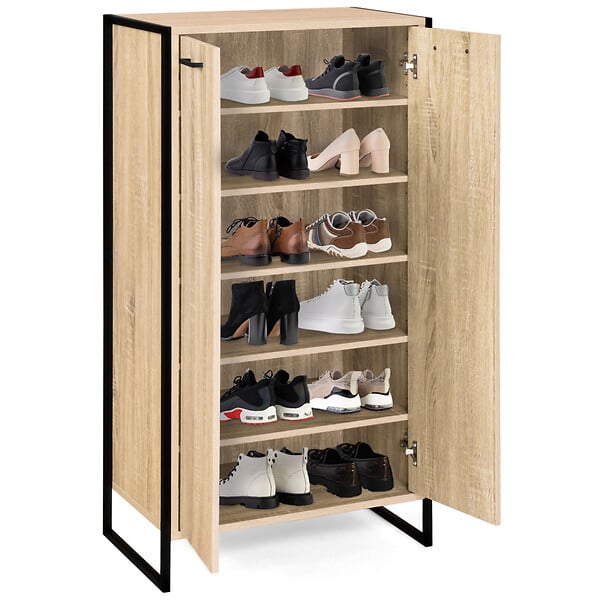 ID MARKET - Armoire à chaussures 18 paires LUIS 2 portes design industriel - large