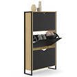 ID MARKET - Meuble à chaussures 18 paires BOSTON 3 portes noires design industriel - vignette