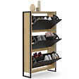 ID MARKET - Meuble à chaussures 18 paires BOSTON 3 portes noires design industriel - vignette