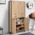 ID MARKET - Armoire à chaussures 24 paires LUIS 4 portes avec tiroir design industriel H. 180 cm - vignette