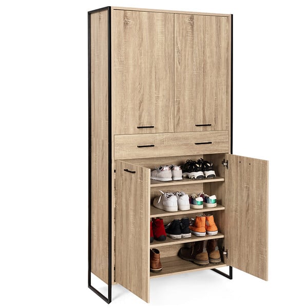 ID MARKET - Armoire à chaussures 24 paires LUIS 4 portes avec tiroir design industriel H. 180 cm - large