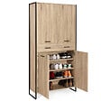 ID MARKET - Armoire à chaussures 24 paires LUIS 4 portes avec tiroir design industriel H. 180 cm - vignette