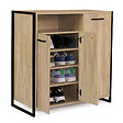 ID MARKET - Armoire à chaussures 18 paires LUIS 3 portes avec niche design industriel - vignette