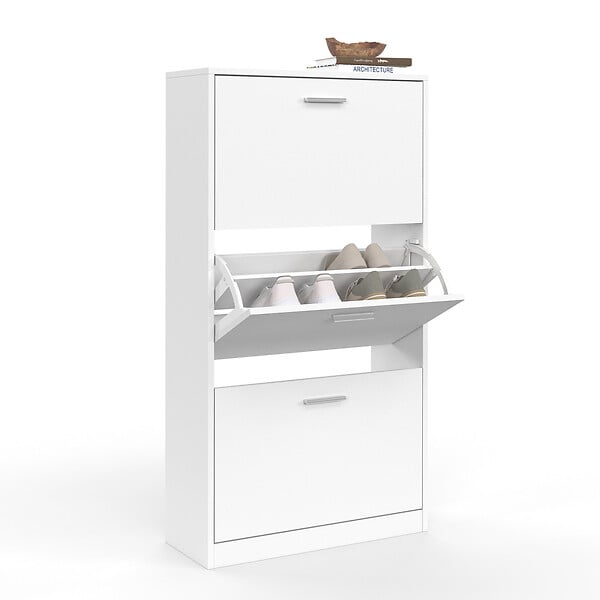 ID MARKET - Meuble à chaussures 18 paires KLARK 3 portes blanc - large