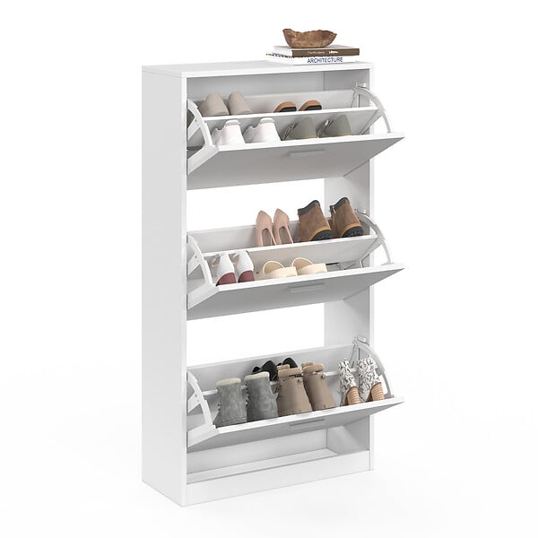 ID MARKET - Meuble à chaussures 18 paires KLARK 3 portes blanc - large