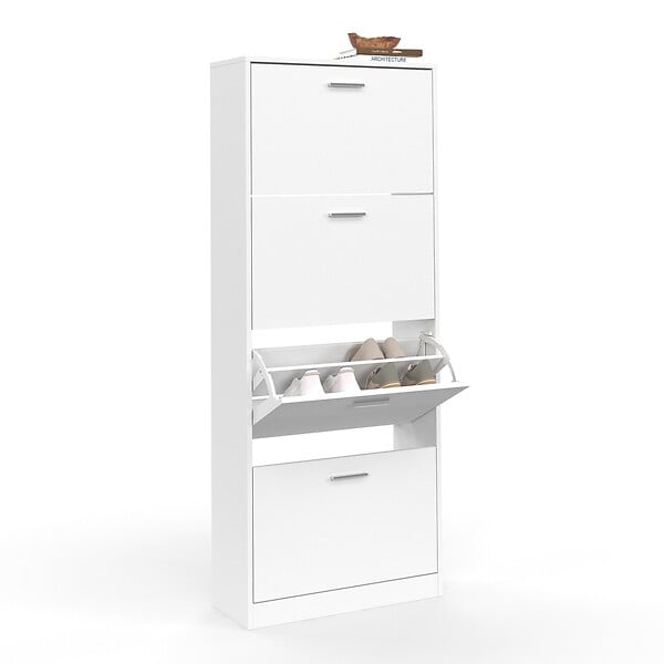 ID MARKET - Meuble à chaussures 24 paires KLARK 4 portes blanc - large