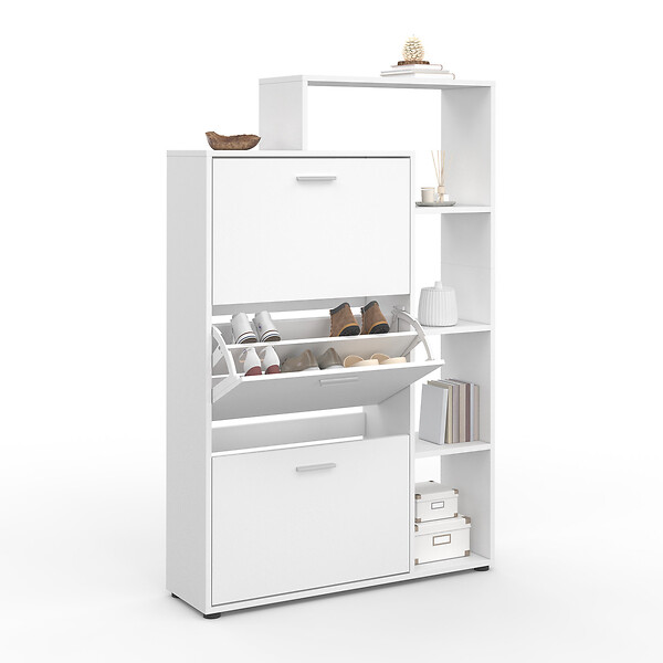 ID MARKET - Meuble à chaussures 18 paires KLARK 3 portes avec étagère blanc - large