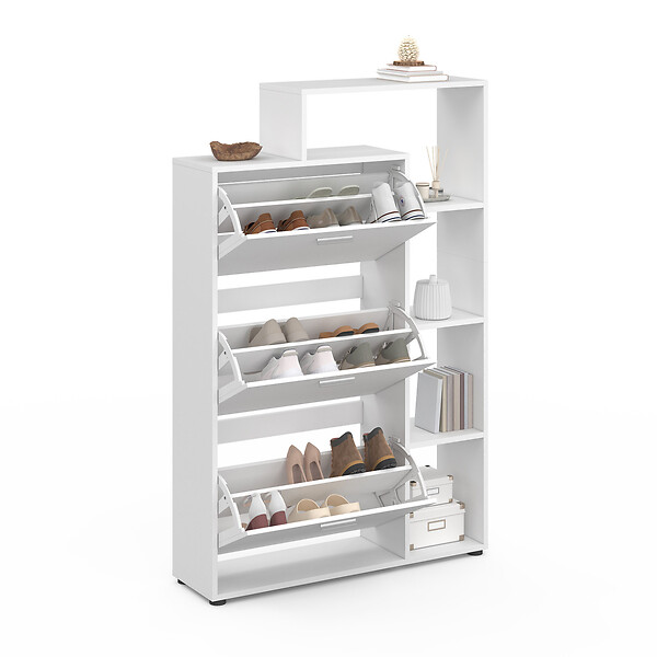 ID MARKET - Meuble à chaussures 18 paires KLARK 3 portes avec étagère blanc - large