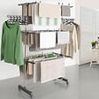 ID MARKET - Séchoir à linge vertical pliable 3 niveaux MAXIMA capacité 25M avec cintres et pinces et gris - vignette