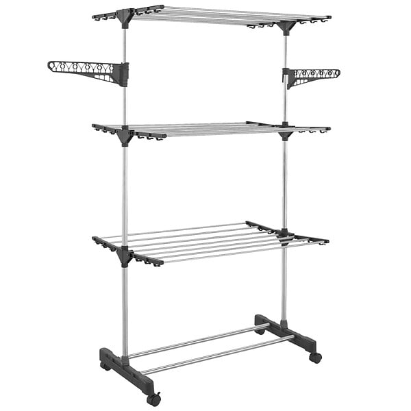 ID MARKET - Séchoir à linge vertical pliable 3 niveaux MAXIMA capacité 25M avec cintres et pinces et gris - large