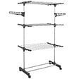 ID MARKET - Séchoir à linge vertical pliable 3 niveaux MAXIMA capacité 25M avec cintres et pinces et gris - vignette