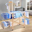 ID MARKET - Séchoir à linge pliable DELUXE capacité 22M avec tringle blanc et effet bois - vignette