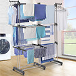 ID MARKET - Séchoir à linge vertical pliable et extensible 3 niveaux GIGA capacité 27M avec cintres et pinces inox et gris - vignette