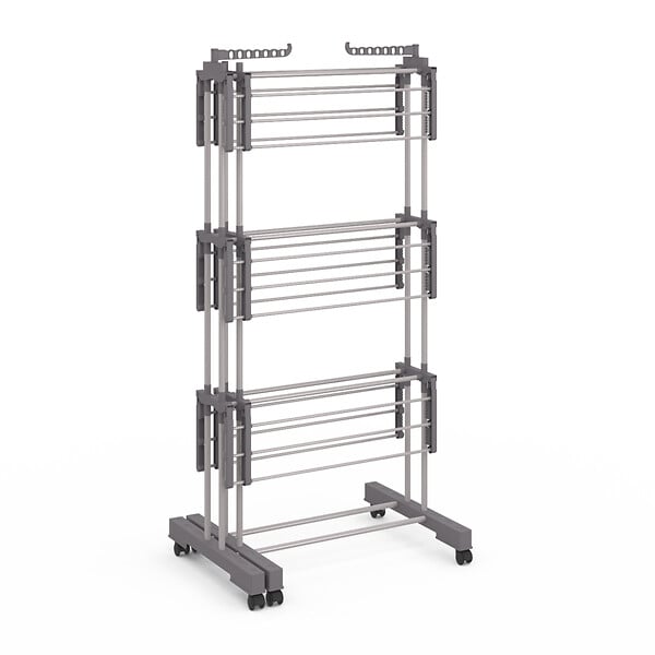 ID MARKET - Séchoir à linge vertical pliable et extensible 3 niveaux MAXI capacité 40M inox et gris - large