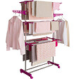 ID MARKET - Séchoir à linge vertical pliable 3 niveaux MAXIMA capacité 20M inox et rose - vignette
