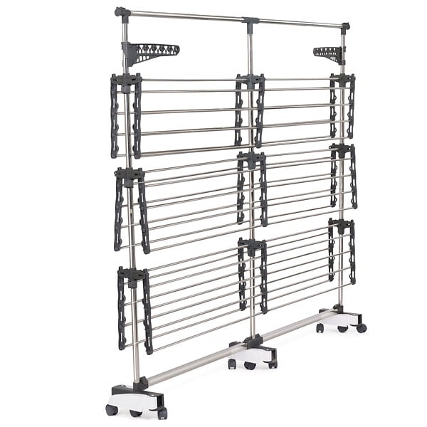 ID MARKET - Séchoir à linge vertical pliable 3 niveaux SUPRA capacité 50M avec tringle télescopique blanc et gris - large
