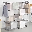 ID MARKET - Séchoir à linge vertical pliable et extensible 4 niveaux MAXI capacité 50M inox et gris - vignette