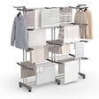 ID MARKET - Séchoir à linge vertical pliable et extensible 4 niveaux MAXI capacité 50M inox et gris - vignette