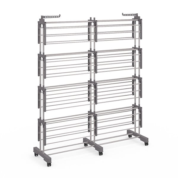 ID MARKET - Séchoir à linge vertical pliable et extensible 4 niveaux MAXI capacité 50M inox et gris - large