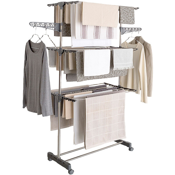 ID MARKET - Séchoir à linge vertical pliable 3 niveaux MAXIMA capacité 20M inox et gris - large