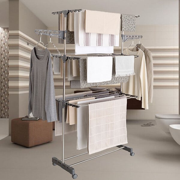 ID MARKET - Séchoir à linge vertical pliable 3 niveaux MAXIMA capacité 20M inox et gris - large