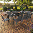 ID MARKET - Salon de jardin MADRID table 190 CM et 8 chaises empilables gris anthracite - vignette