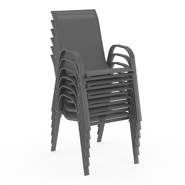 ID MARKET - Salon de jardin MADRID table 190 CM et 8 chaises empilables gris anthracite - large