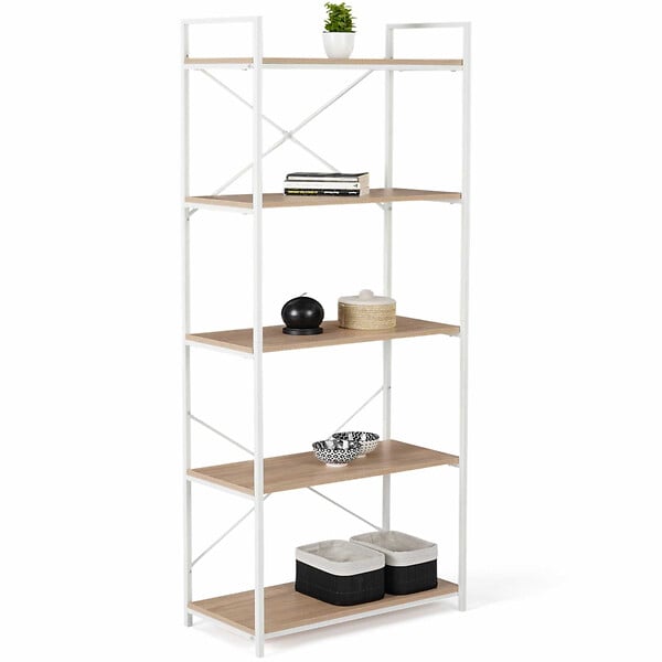 ID MARKET - Etagère 5 niveaux DETROIT design industriel bois et métal blanc 170 cm - large