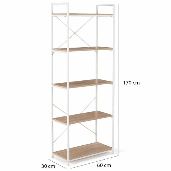ID MARKET - Etagère 5 niveaux DETROIT design industriel bois et métal blanc 170 cm - large