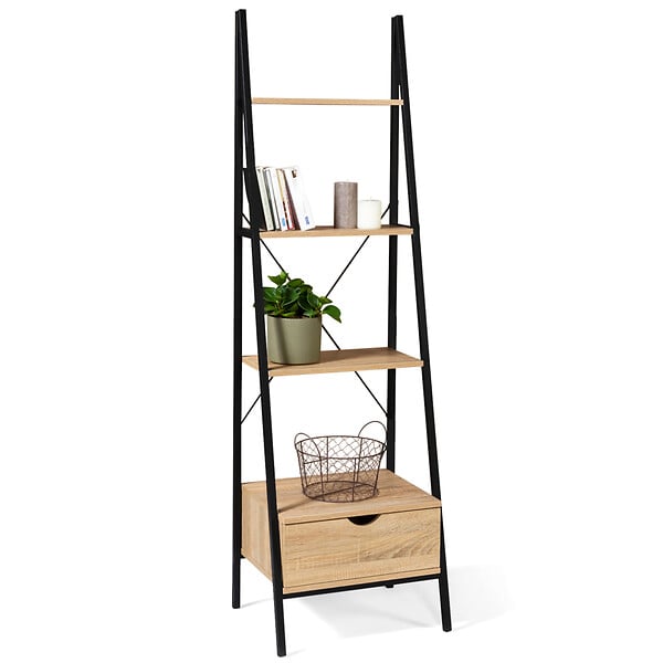 ID MARKET - Etagère échelle 4 niveaux avec tiroir DETROIT design industriel - large
