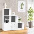 ID MARKET - Meuble de rangement en escalier LIAM 3 niveaux bois blanc fond gris avec porte et tiroirs - vignette