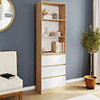 ID MARKET - Etagère bibliothèque CARLA 3 niveaux 3 tiroirs blanc et effet bois 190 cm - vignette