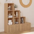 ID MARKET - Meuble de rangement en escalier LORYS 4 niveaux effet lattes JULIETTE avec 4 tiroirs en tissu - vignette