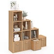 ID MARKET - Meuble de rangement en escalier LORYS 4 niveaux effet lattes JULIETTE avec 4 tiroirs en tissu - vignette