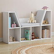 ID MARKET - Bibliothèque banc OSCAR 6 cases avec coussins gris 102 cm blanc - vignette