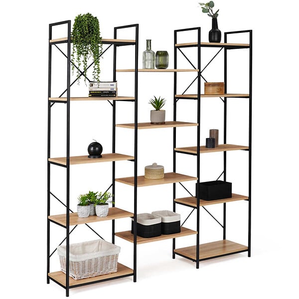 ID MARKET - Étagère bibliothèque trio 5 niveaux DETROIT design industriel 170 cm - large