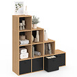 ID MARKET - Meuble de rangement en escalier LORYS 4 niveaux bois et noir avec 4 tiroirs en tissu - vignette
