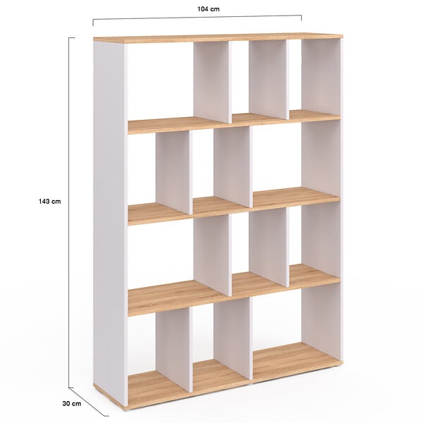 ID MARKET - Etagère bibliothèque JENA 4 niveaux blanc et effet bois 143 cm - large