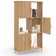 ID MARKET - Etagère bibliothèque 6 cases JULIETTE lattes tasseau bois coloris chêne avec placard - vignette