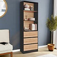 ID MARKET - Etagère bibliothèque CARLA 3 niveaux 3 tiroirs noir et effet bois 190 cm - vignette